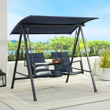 Mainstays Dashwood 2-Seat Steel Canopy Porch Swing, Blue