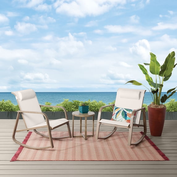 Mainstays Dashwood 3-Piece Steel Outdoor Rocker Chat Set, Cream