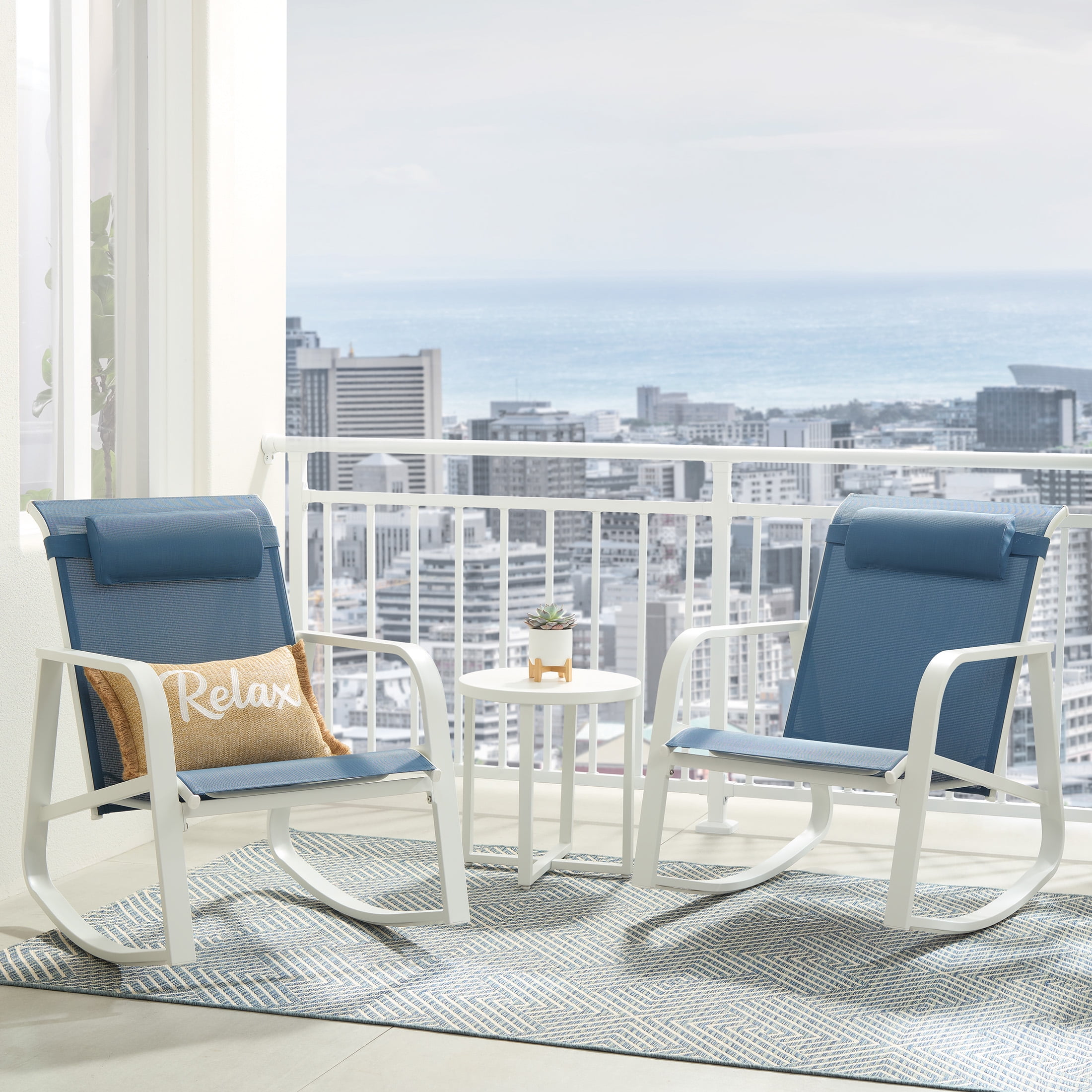 Mainstays Dashwood 3-Piece Steel Outdoor Rocker Chat Set, Blue