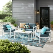 Mainstays Dashwood 4-Piece Outdoor Patio Conversation Set, Seats 4, Blue