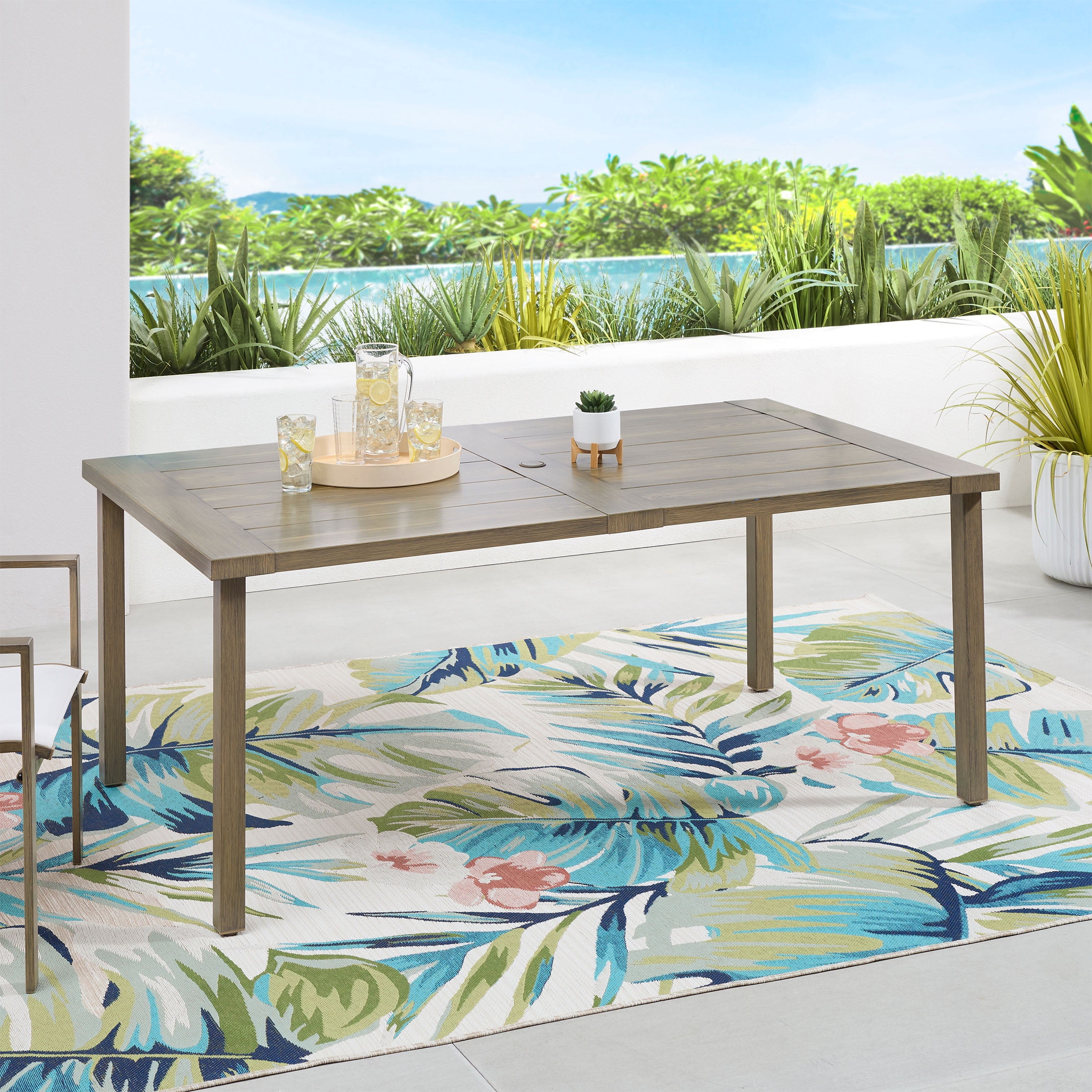 Mainstays Dashwood Steel Outdoor Dining Table, Wood Grain