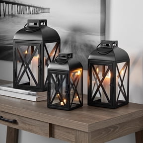 Mainstays Decorative Black Metal Pillar Candleholder Lantern, 10", Small