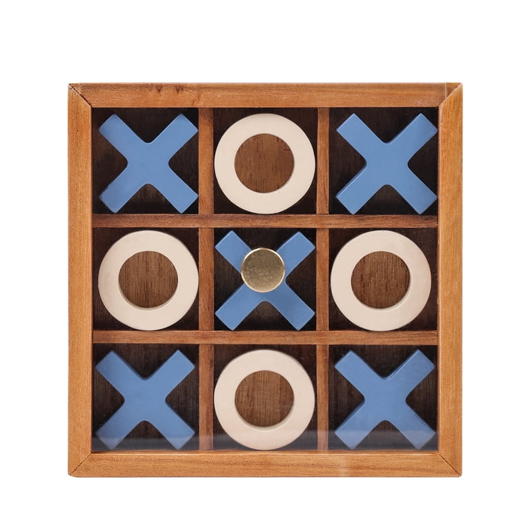 Mainstays by Becky G Decorative Blue and Wood Tabletop Tic Tac Toe