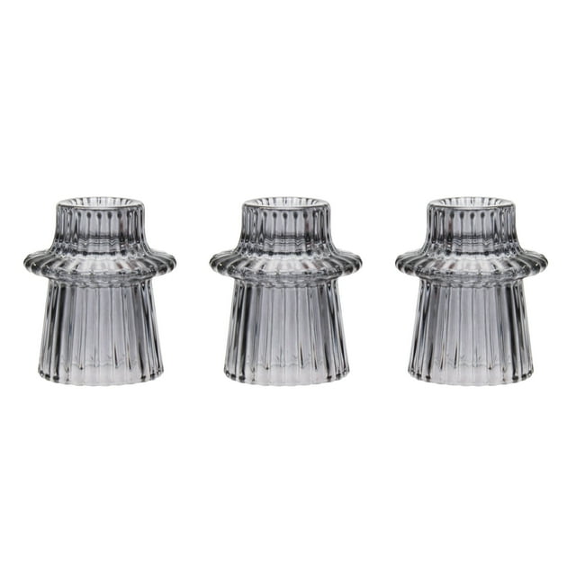 Mainstays 3" Smoke Glass Ribbed Candle Holder, Set of 3