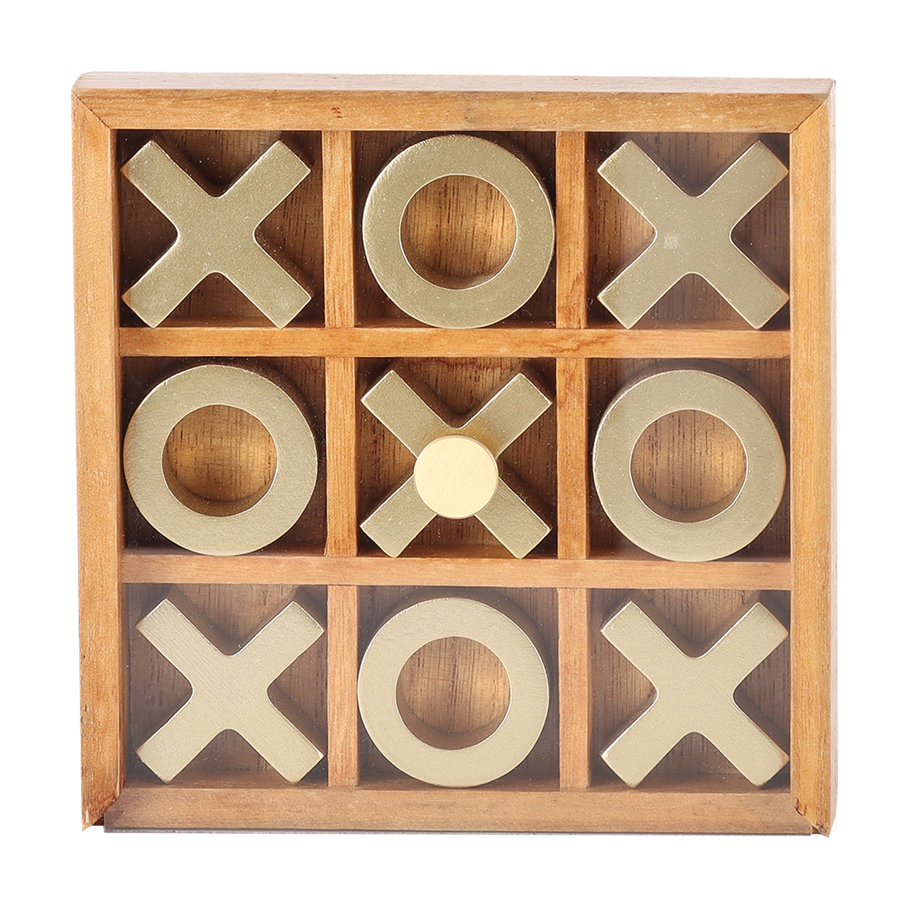 Mainstays Decorative Gold and Wood Tabletop Tic Tac Toe Game with