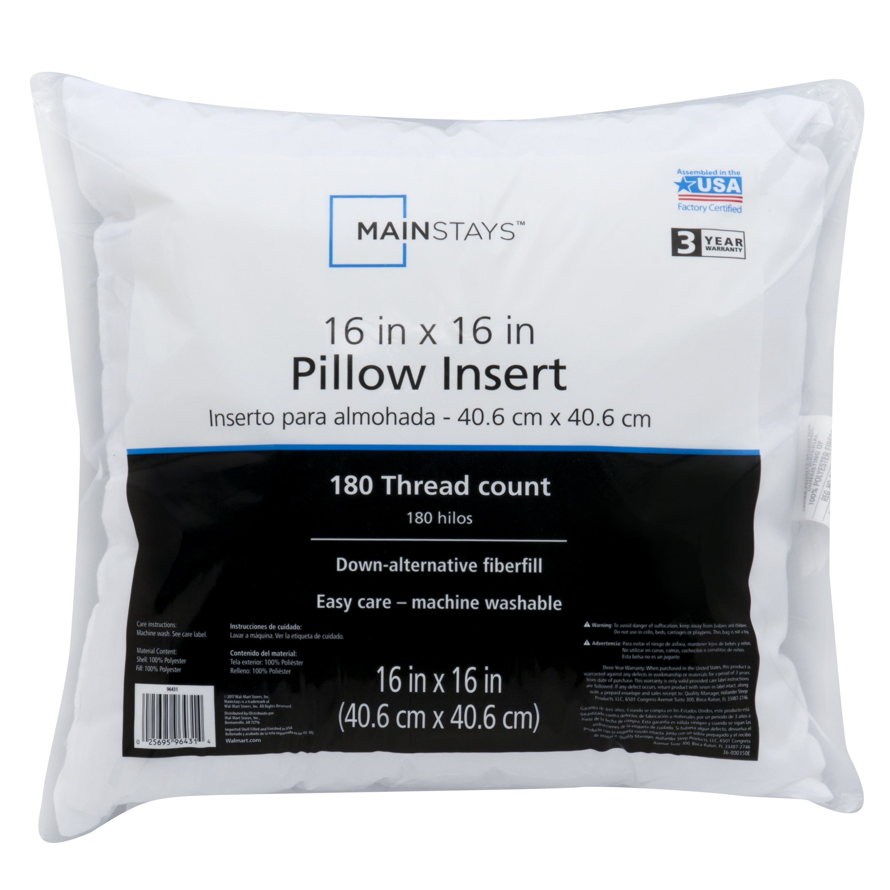 Mainstays Decorative Pillow Insert in 100 Polyester 16 x 16