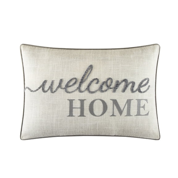Mainstays Decorative Pillow, Welcome Home Embroidered Faux Linen, Gray, Adult, 14 in x 20 in