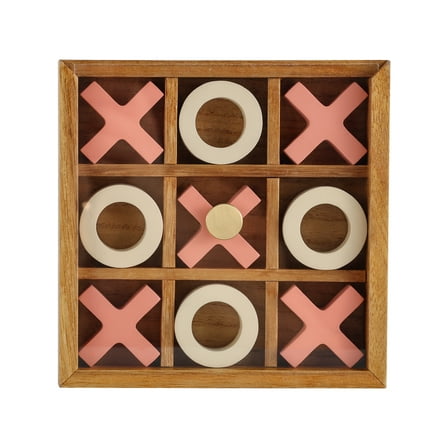 Mainstays By Becky G. & Alejandra 6" Wood Tic Tac Toe Tabletop Decoration, Pink & Natural