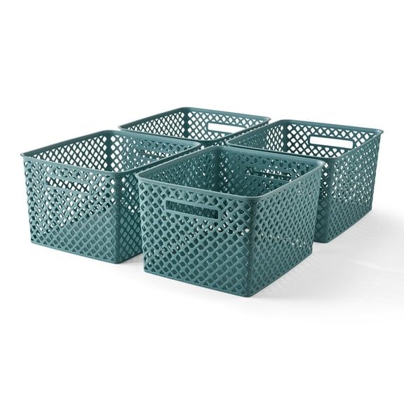 Mainstays Decorative Storage Basket, Aqua Slate, Large, Set of 4
