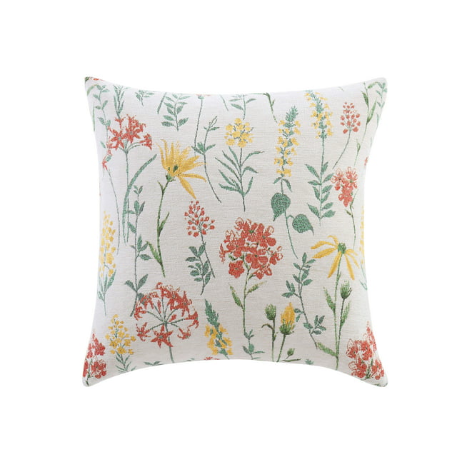 Mainstays Decorative Throw Pillow, Botanical, Square, Yellow and Coral, 20x20, 1 Pack