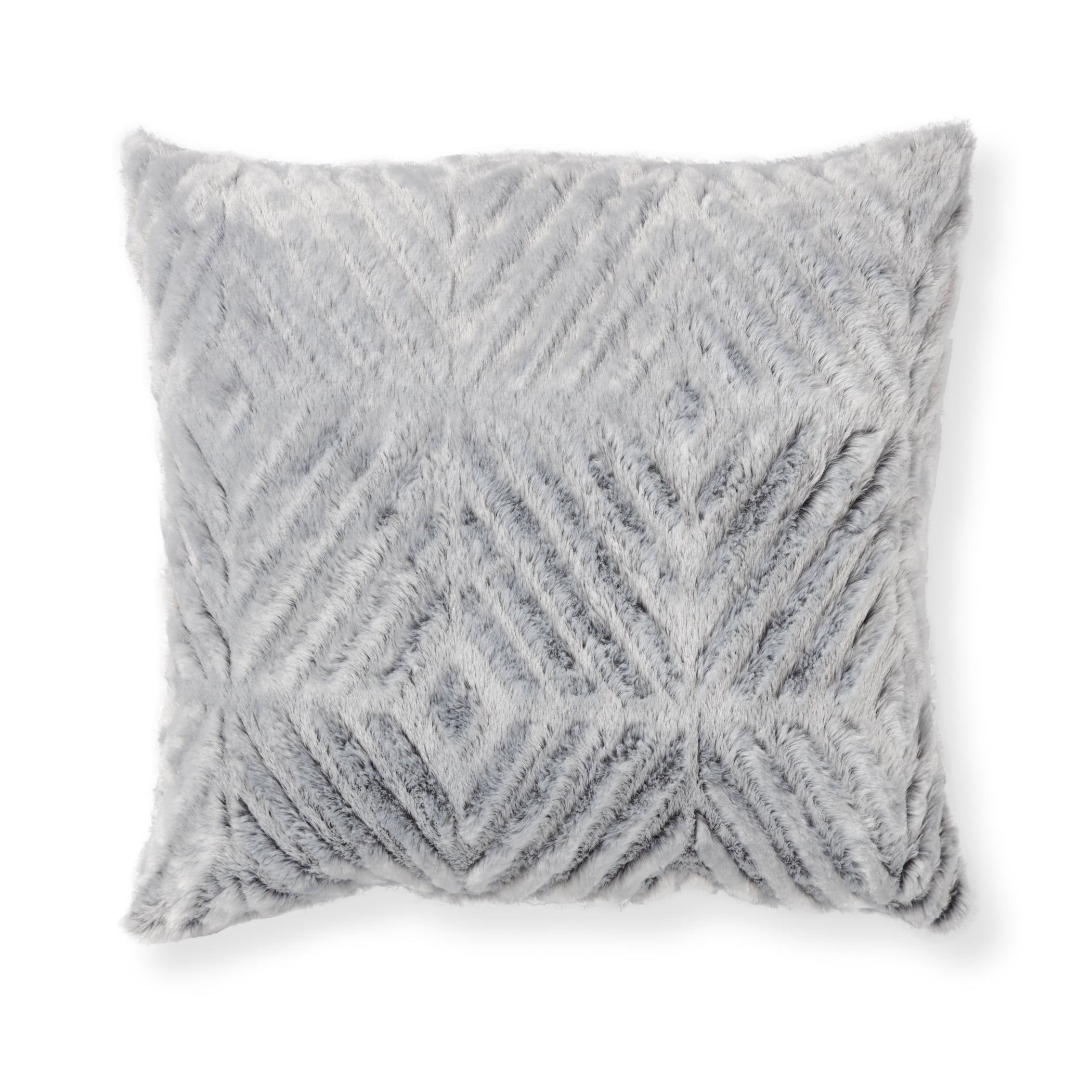 Mainstays Decorative Throw Pillow, Diamond Cut Faux Fur, Gray, 18 ...