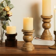 Mainstays 6 Decorative Wood Pillar Candle Holder, Natural