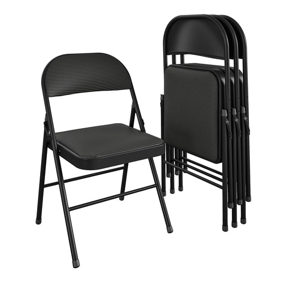 Mainstays Deluxe Fabric Padded Metal Folding Chair, Black (Set of 4)
