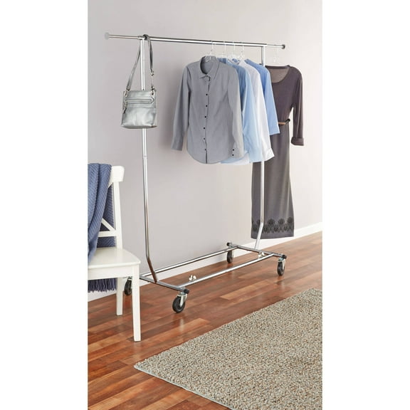Mainstays Deluxe Garment Rack with Wheels Chrome