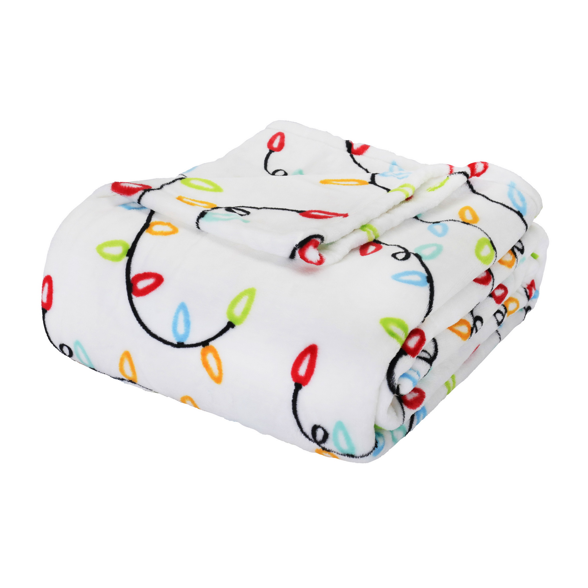 Mainstays Deluxe Plush Bed Holiday Blanket, Christmas Lights, Full/Queen