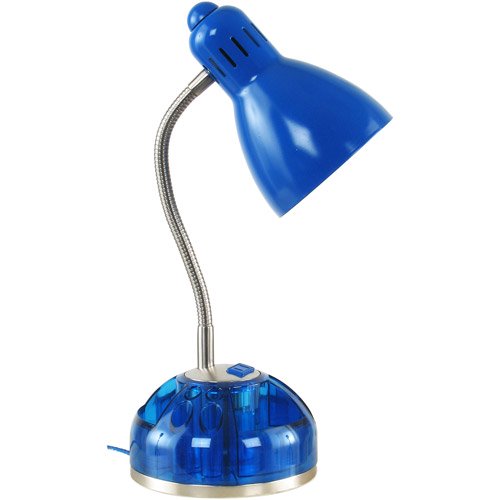 Mainstays Desk Lamp with Organizer Base, Outlet, and CFL Bulb, Blue