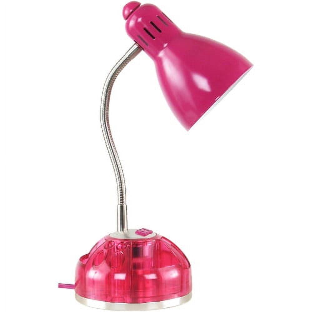 Mainstays Desk Lamp with Organizer Base, Outlet, and CFL Bulb, Fuschia