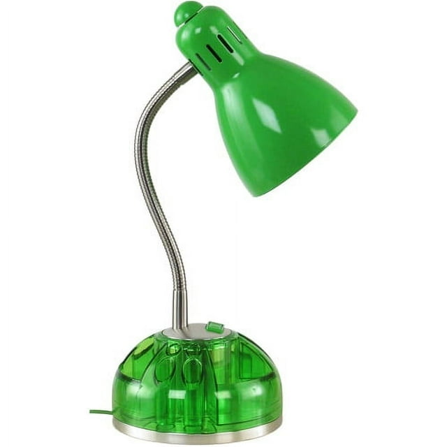 Mainstays Desk Lamp with Organizer Base, Outlet, and CFL Bulb, Green