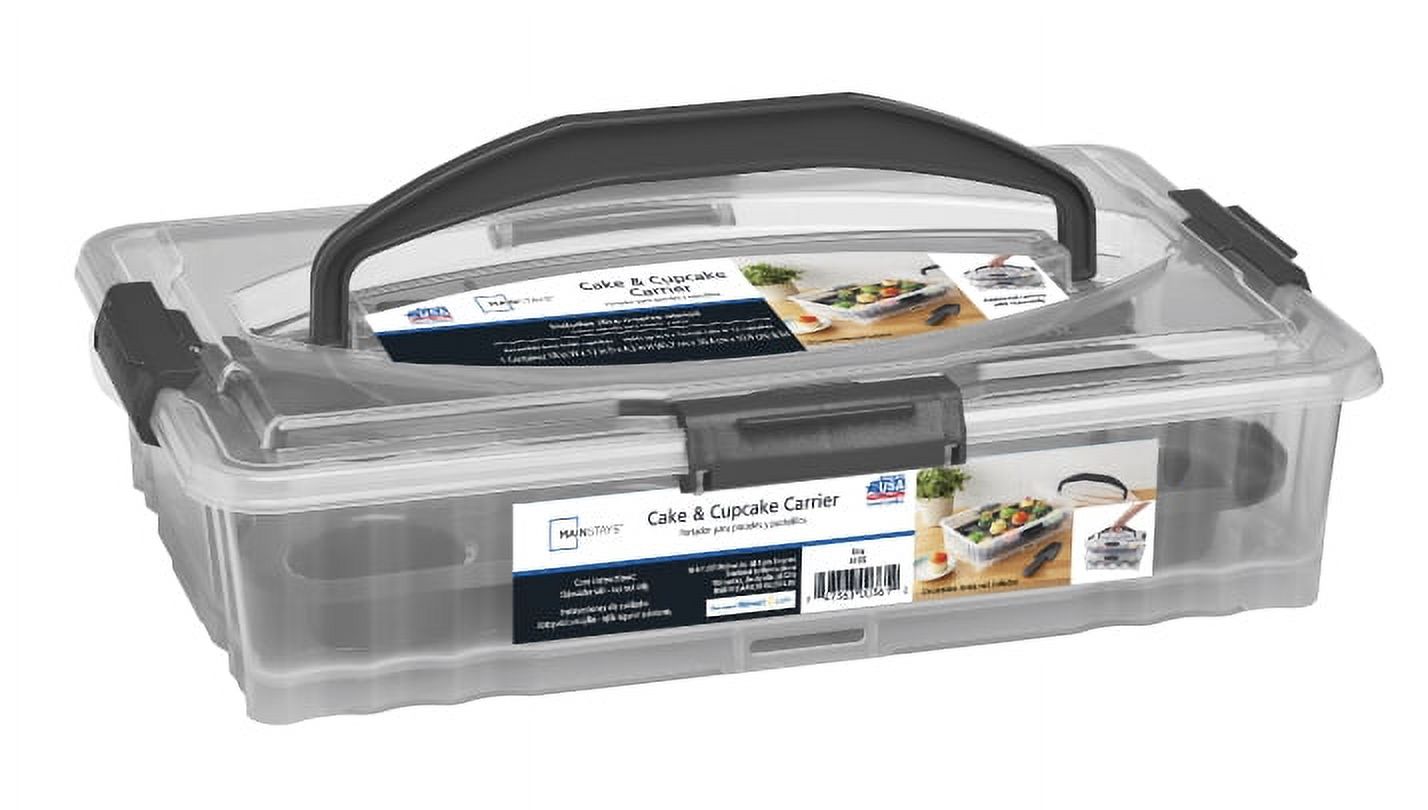 Mainstays Dessert Carrier, Rectangular Design, Clear Plastic with Dark Gray Handle and Clasps, Includes Slice-and-Serve Utensil (1 Each) 18" x 12" x 4.3" - image 1 of 8