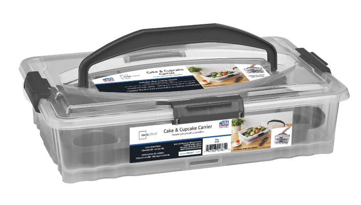 Clear Plastic Rectangular Cake and Cupcake Carrier with Dark Gray Handle