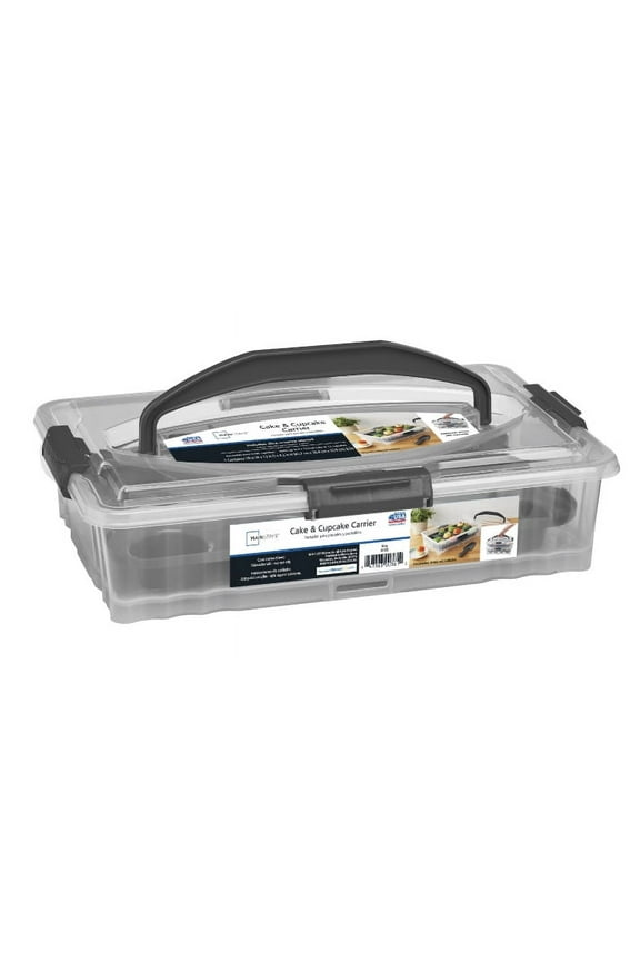 Dessert Carrier, Rectangular Design, Clear Plastic with Dark Gray Handle and Clasps, Includes Slice-and-Serve Utensil (1 Each) 18" x 12" x 4.3"