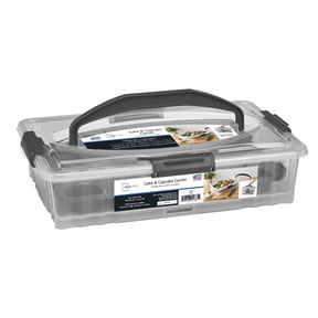Mainstays Dessert Carrier, Rectangular Design, Clear Plastic with Dark Gray Handle and Clasps, Includes Slice-and-Serve Utensil (1 Each) 18" x 12" x 4.3"