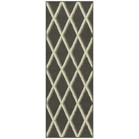 Mainstays Diamond Geometric High Low Pile Gray Indoor Runner Rug, 2'x6'