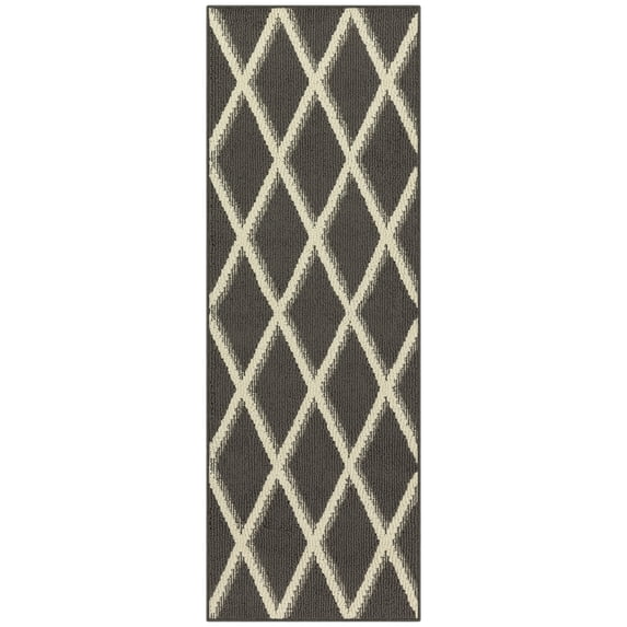 Mainstays Diamond Geometric High Low Pile Gray Indoor Runner Rug, 2'x6'
