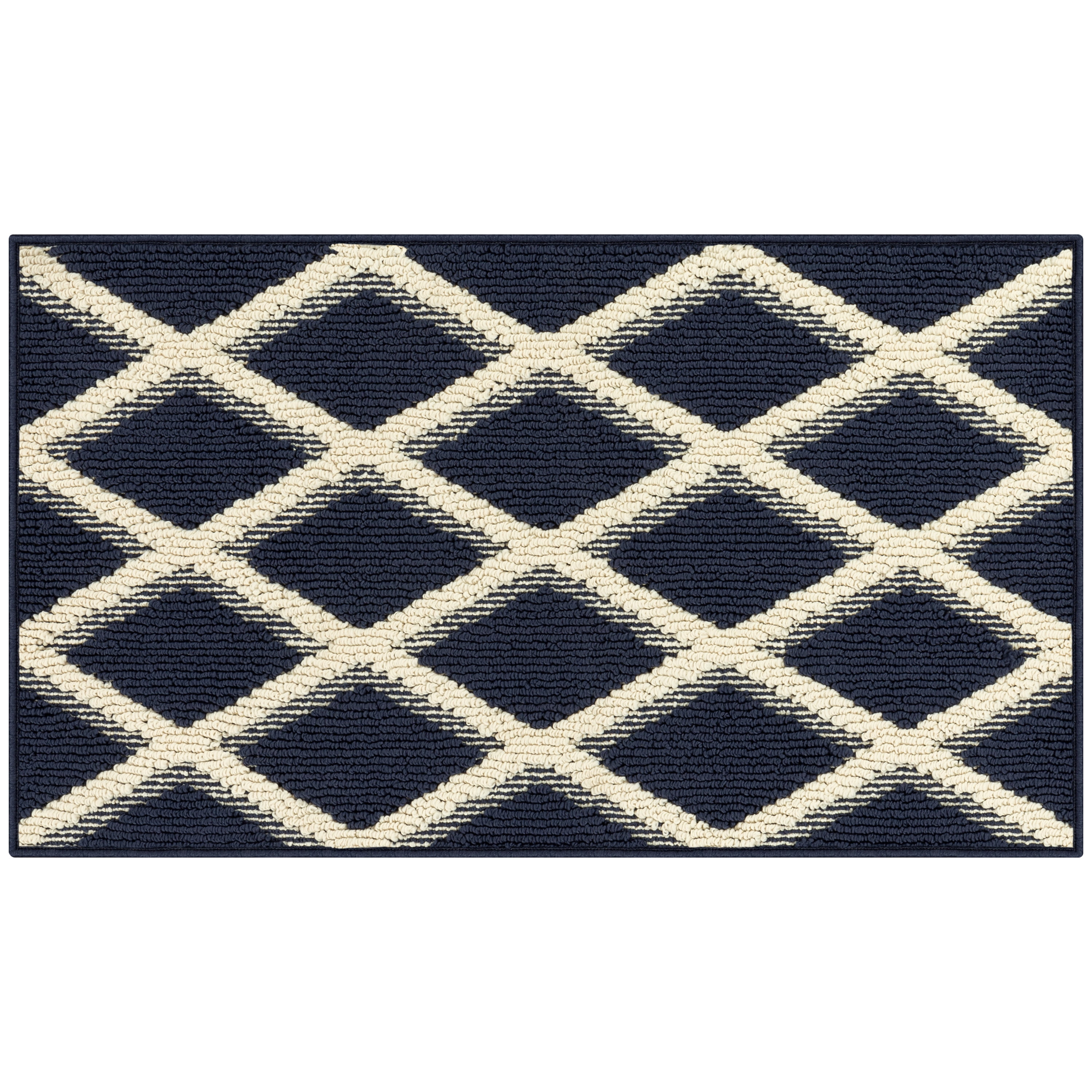 Mainstays Diamond Geometric High Low Pile Navy Blue Indoor Accent Rug, 1'8"x2'6"