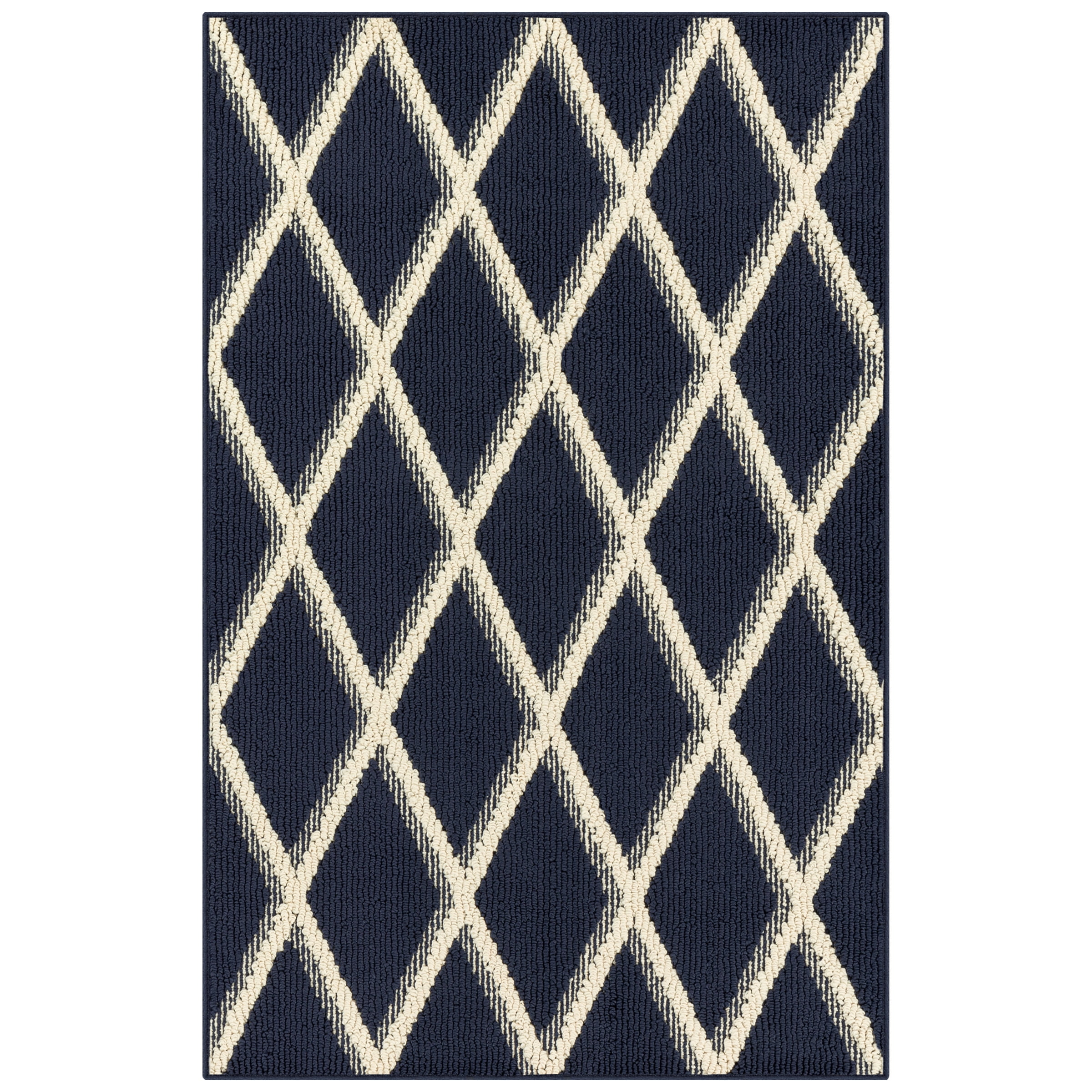 Mainstays Diamond Geometric High Low Pile Navy Blue Indoor Accent Rug