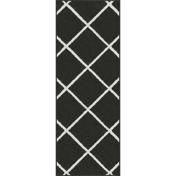 Mainstays Diamond Indoor Hallway Runner Rug, 22"x 60" Black
