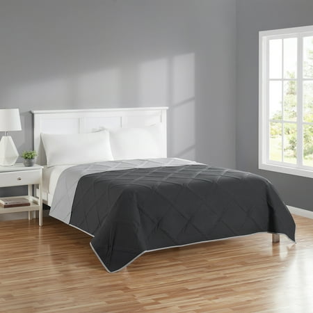 Mainstays Solid Diamond Pinsonic Reversible Quilt, Grey, Full/Queen, Soft Wash Microfiber, All Ages