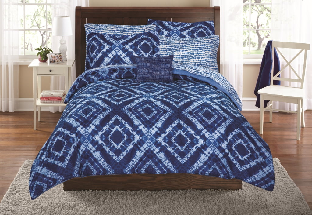 Mainstays Diamond Tie Dye Bed in a Bag Coordinating Bedding Set