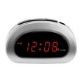 thumbnail image 1 of Mainstays Digital Alarm Clock with Snooze and Battery Backup, Easy to Use Top Button Controls, Silver Case with .6” Red Easy to Read LED Display, SPC089D, 1 of 6