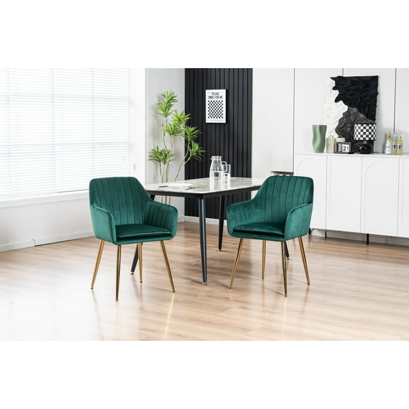 Mainstays Dining Chair in Green Velvet with Gold Legs, 2 Pack