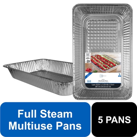 Mainstays Aluminum Full Steam Pan, 19.5" x 11.6", Giant Disposable Catering Pan, 5 Count