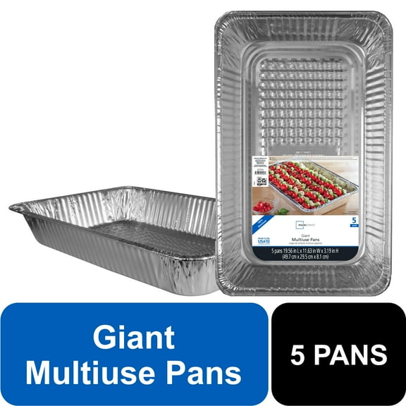 Mainstays Aluminum Full Steam Pan, 19.5" x 11.6", Giant Disposable Catering Pan, 5 Count