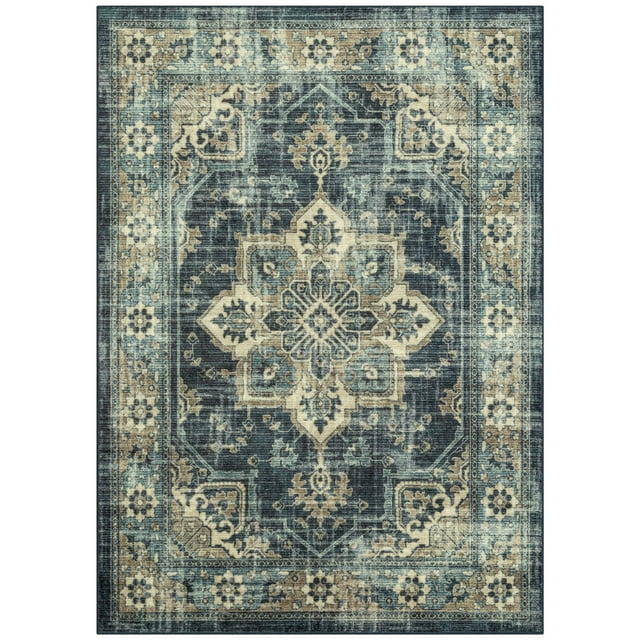 Mainstays Distressed Vintage Blue Persian Indoor Area Rug, 4' x 5'4"