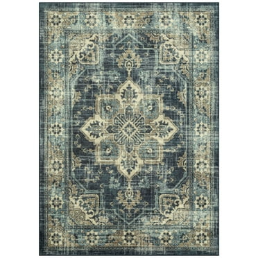 Mainstays Distressed Vintage Blue Persian Indoor Large Area Rug, 9' x 12'