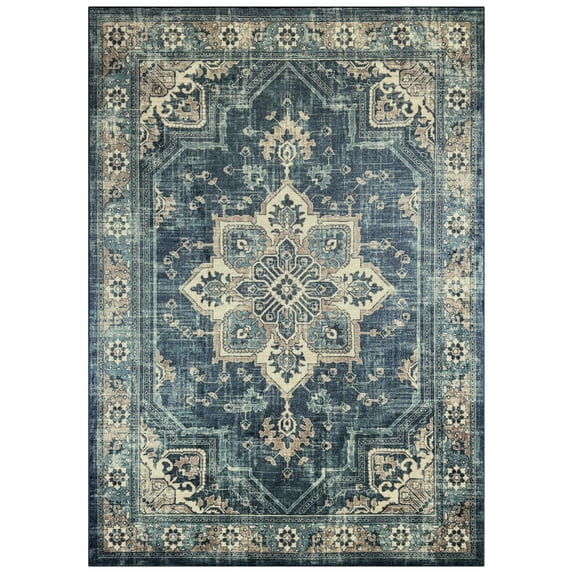 Mainstays Distressed Vintage Blue Persian Indoor Large Area Rug, 9' x 12'