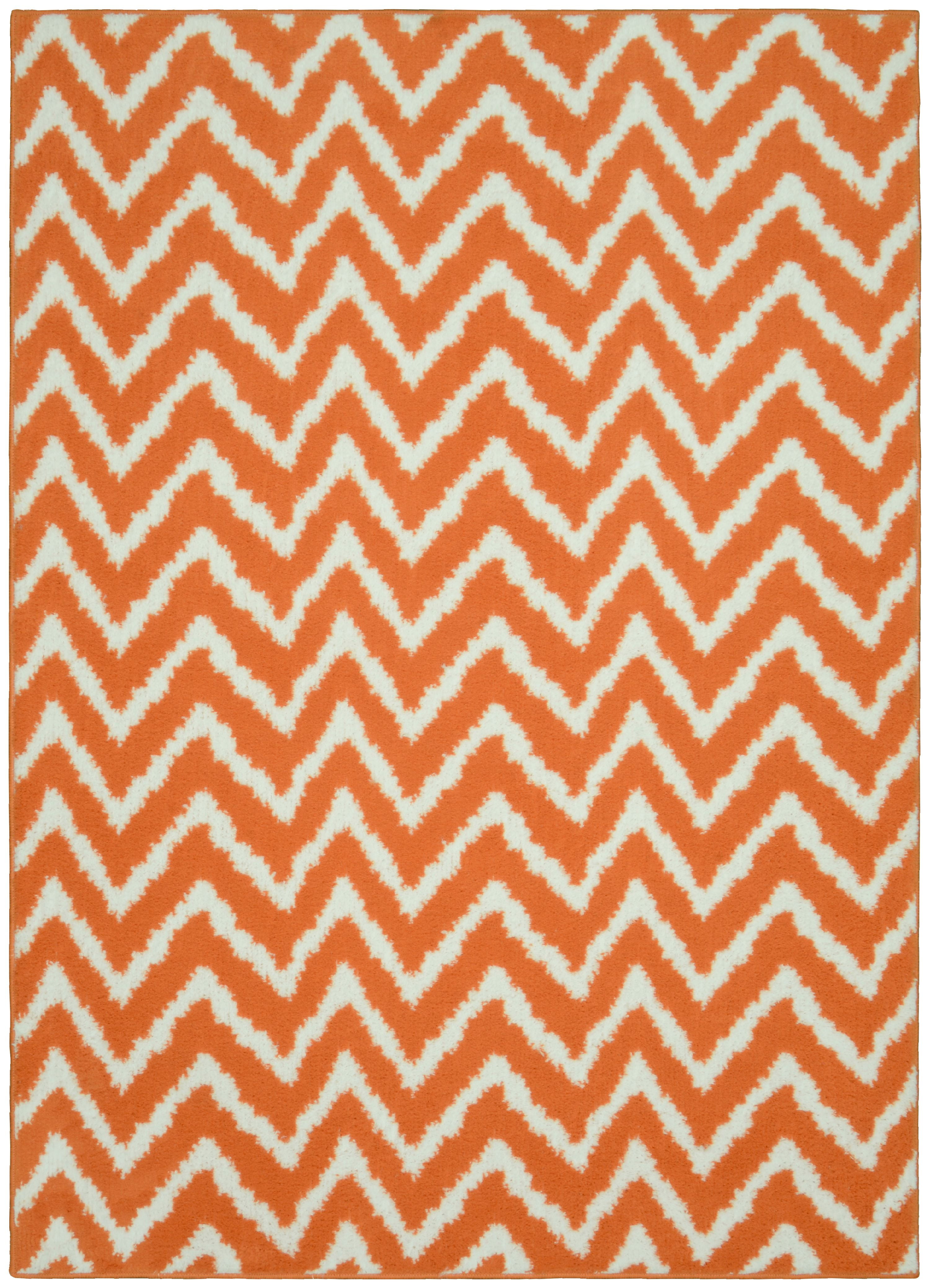Mainstays Distressed Zig Zag Orange/White 5'x7' Indoor Area Rug