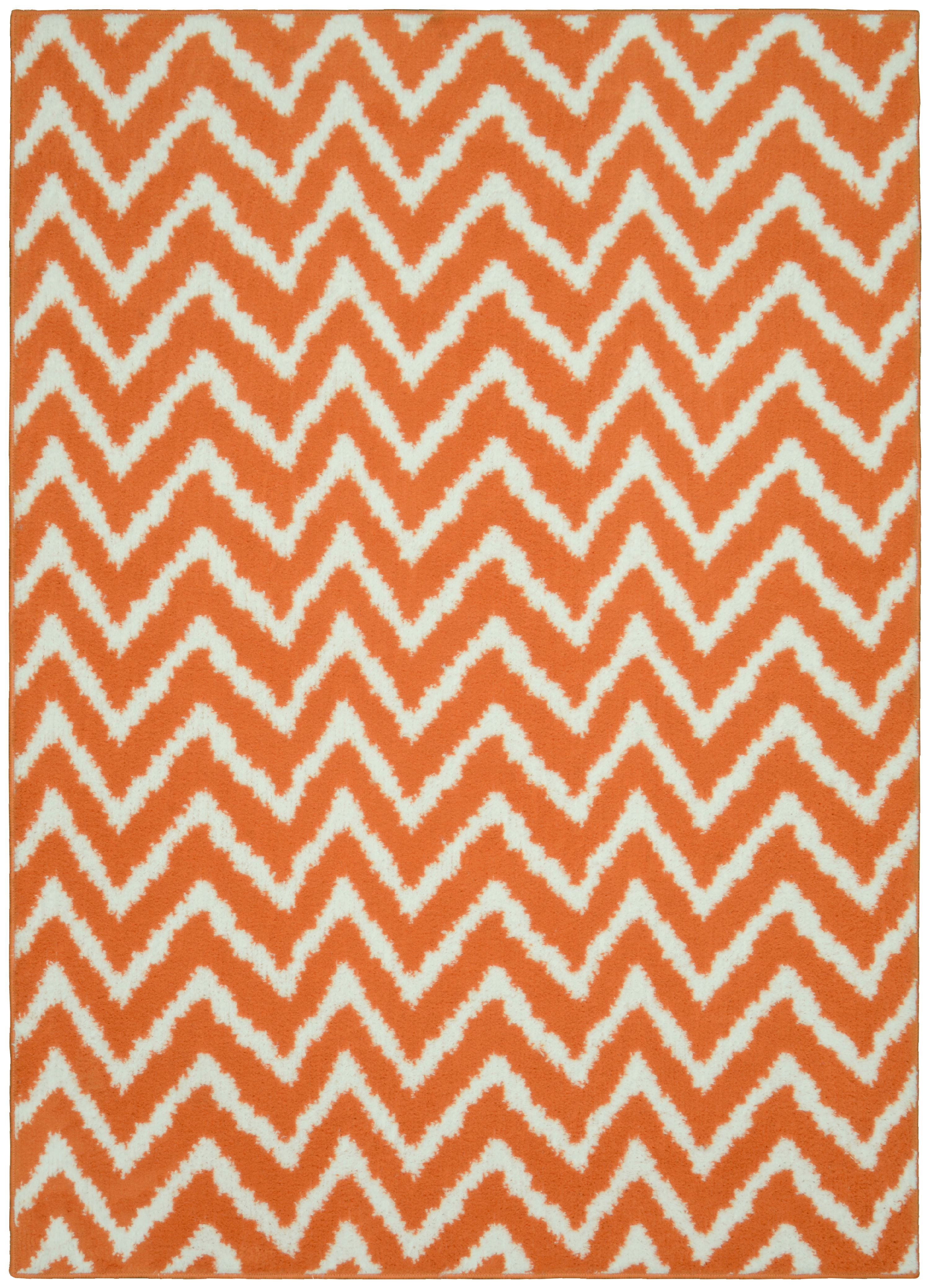 Mainstays Distressed Zig Zag Polypropylene Orange/White Indoor Area Rug ...