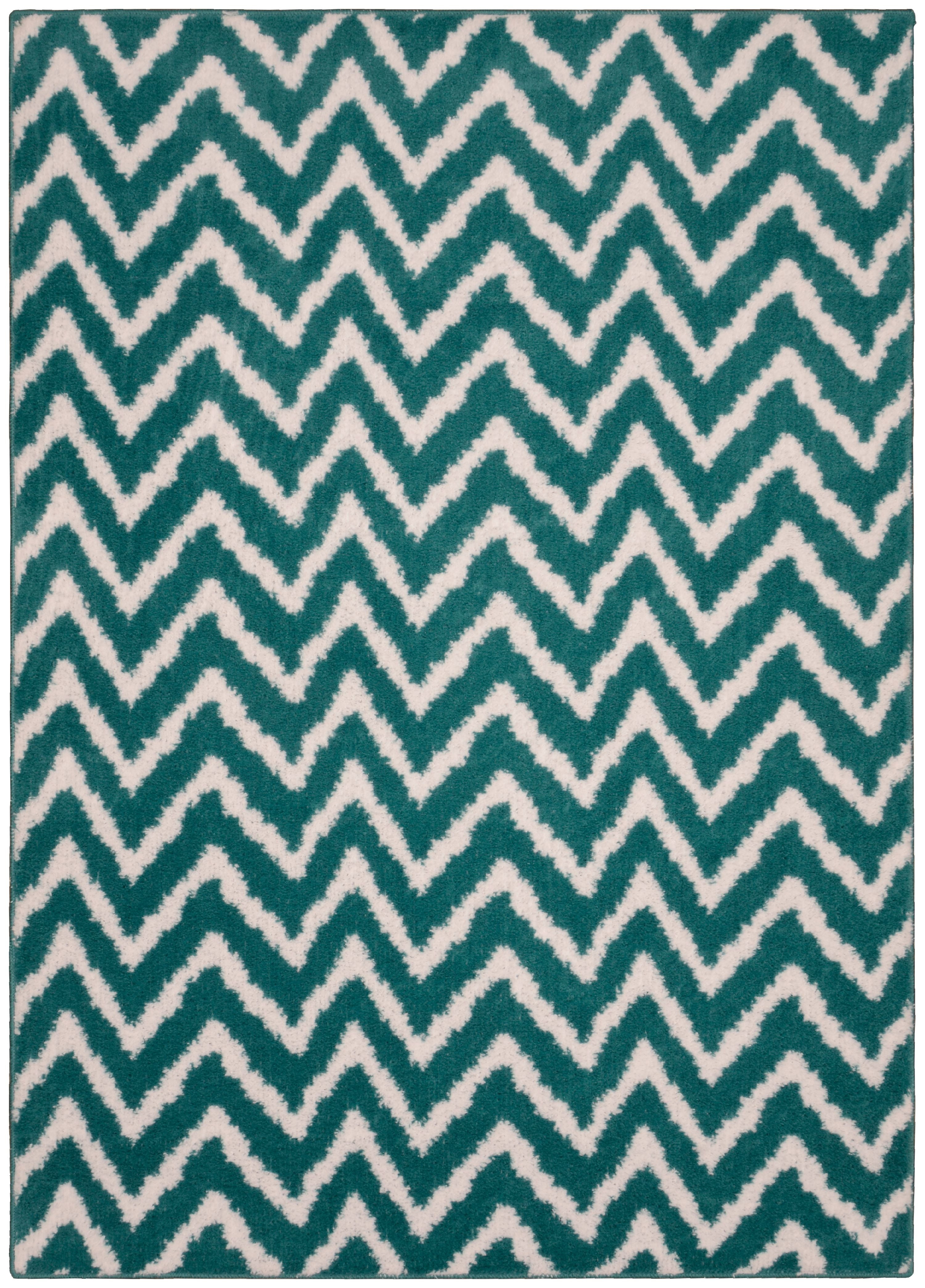 Mainstays Distressed Zig Zag Teal/White Indoor Area Rug, 45" x 66"