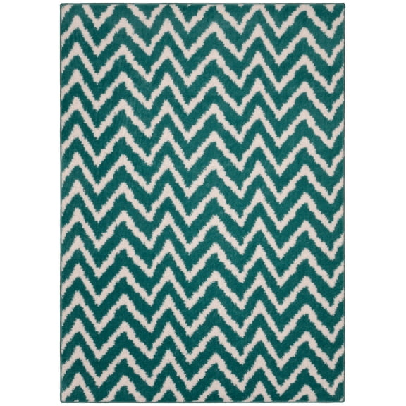 Mainstays Distressed Zig Zag Teal/White Indoor Area Rug, 7'6" x 9'6"