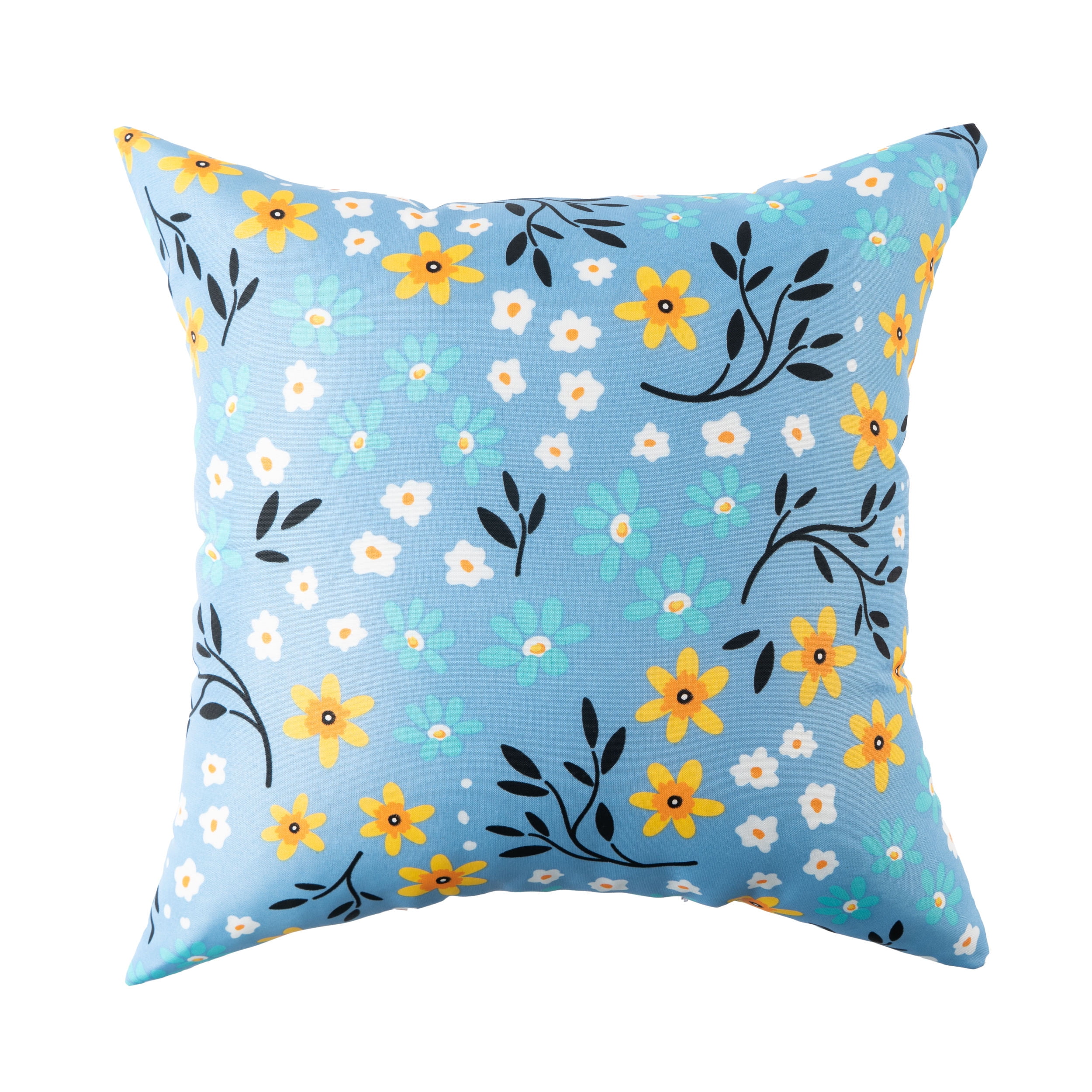 Mainstays Ditsy Floral Reversible Outdoor Throw Pillow 16 Inch Blue Novelty and Floral