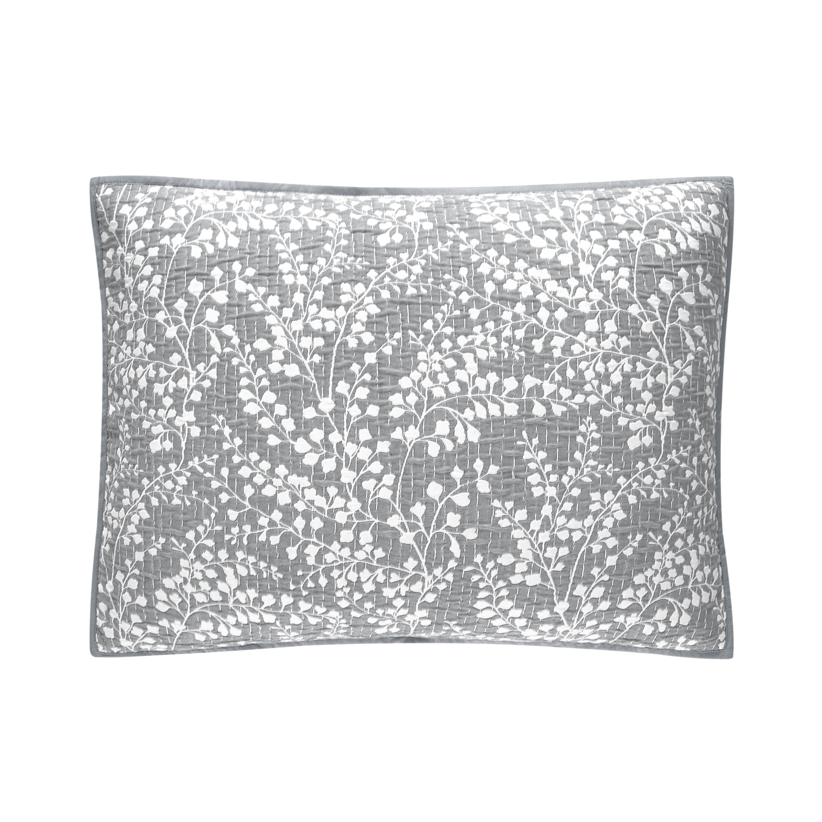 Mainstays Botanical Floral Stitched Pillow Sham, King, Light Grey, 1 Pack