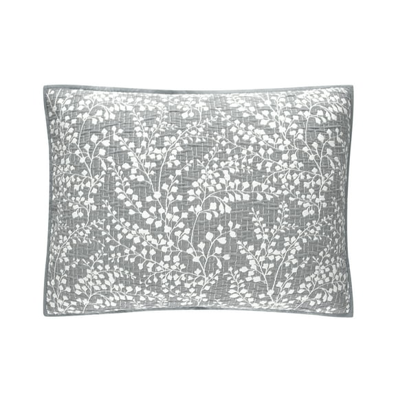 Mainstays Standard Pillow Sham - Light Grey, Stitched Botanical Floral Design, Decorative Bed Sham, 1 Pack