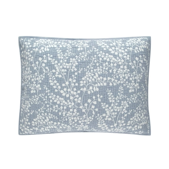 Mainstays Botanical Floral Stitched Pillow Sham, King, Light Blue, 1 Pack