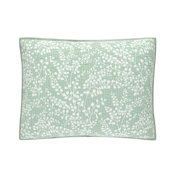 Mainstays Botanical Floral Stitched Pillow Sham, King, Light Green, 1 Pack