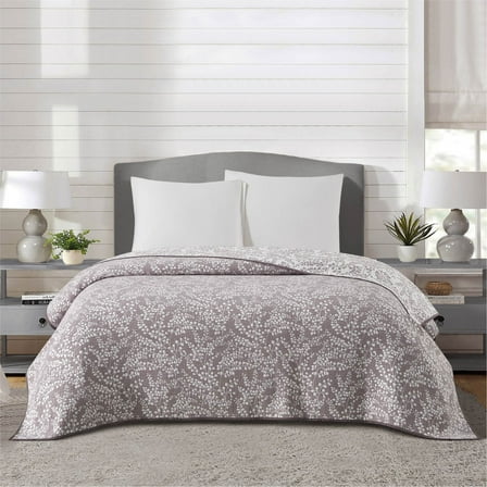 Mainstays Queen Quilt Light Purple Coverlet Stitched Botanical Floral Design